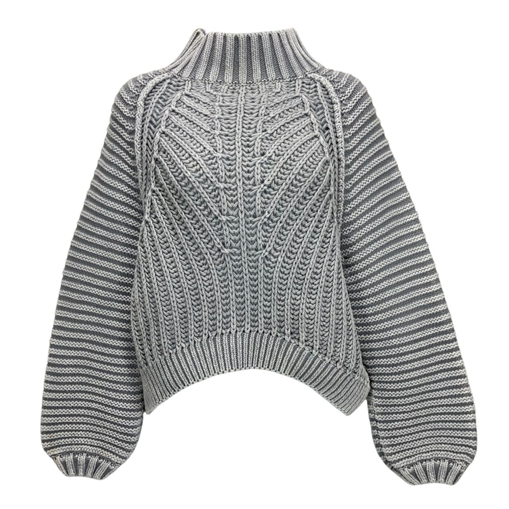 Free People Women’s Small Chunky Cotton‎ Knit Mock Neck Sweater Striped Cable